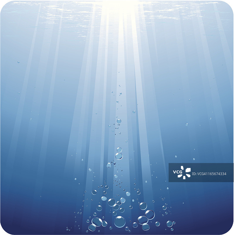 蓝色水中气泡，阳光下舞动图片素材