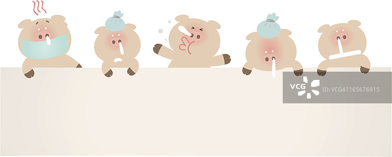 生病的小猪举着空白标牌图片素材