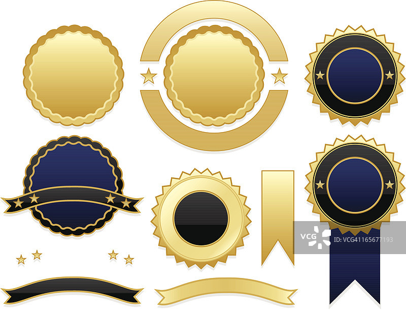 金色、蓝色、黑色印章和贴纸套装图片素材