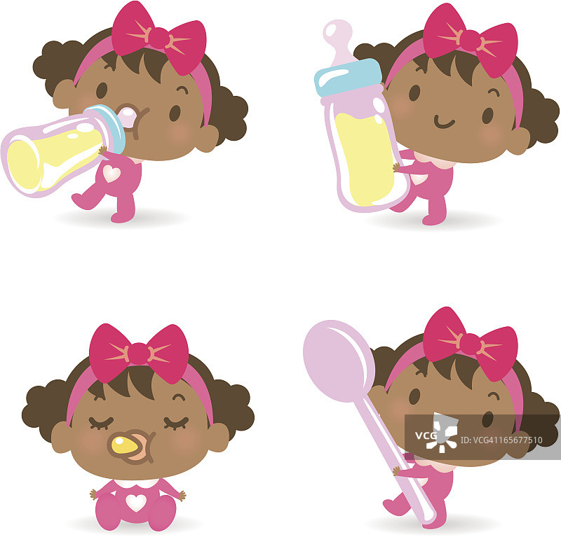 可爱的婴儿喂食（吃），用奶瓶喝奶，睡觉图片素材