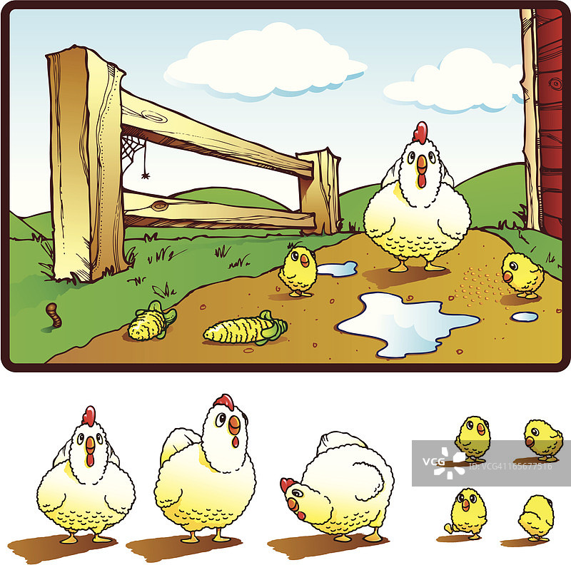 可爱的鸡和农场图片素材