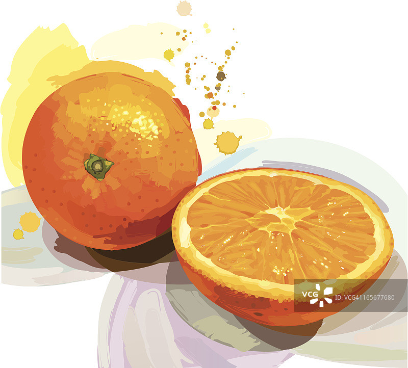 橙子和半个橙子的抽象设计图片素材