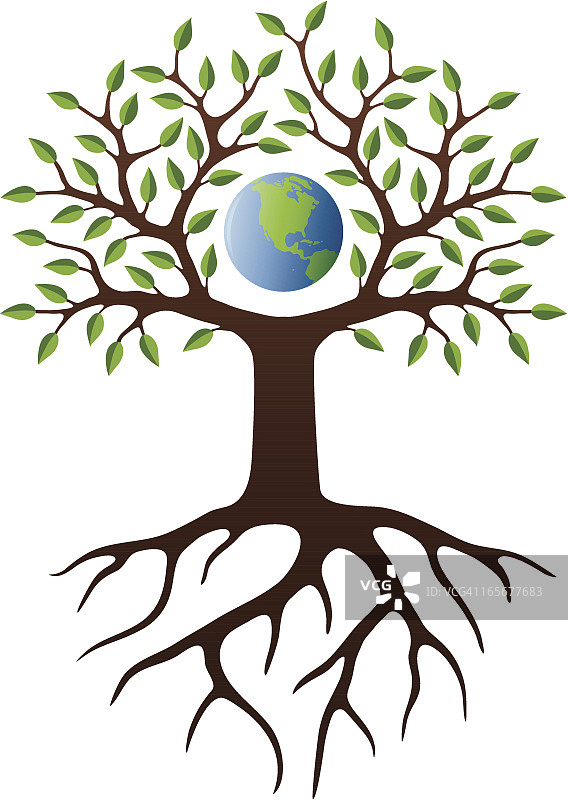 包含根和地球的树插画图片素材
