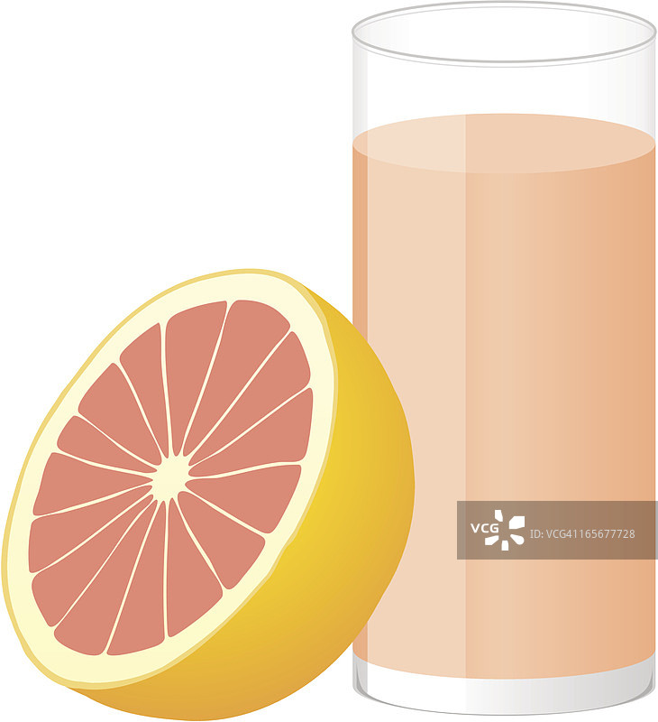 半个粉红葡萄柚和一杯果汁图片素材