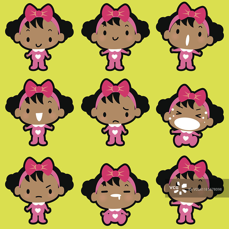 图标，表情符号 - 可爱女婴，哭泣，微笑，流口水，生气图片素材