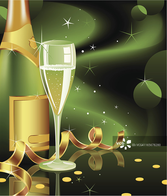 绿色背景的起泡酒图片素材