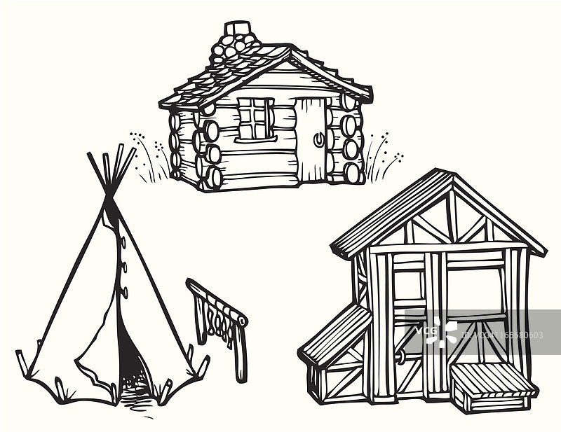 美国西部房屋线条艺术图片素材