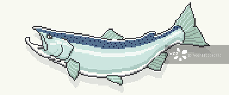 帝王鲑鱼 - 像素艺术风格图片素材