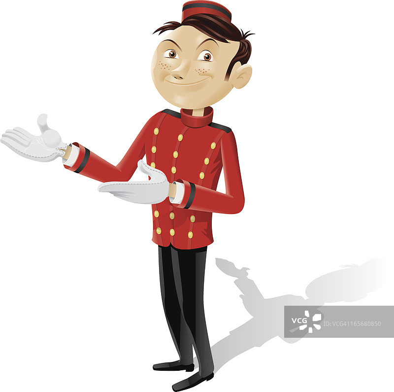 做着请进手势的有趣行李员 - 完整全身照图片素材