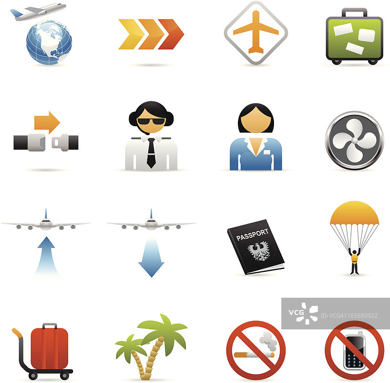 彩色网络图标-飞机旅行图片素材