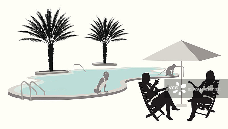 泳池边的矢量剪影图片素材