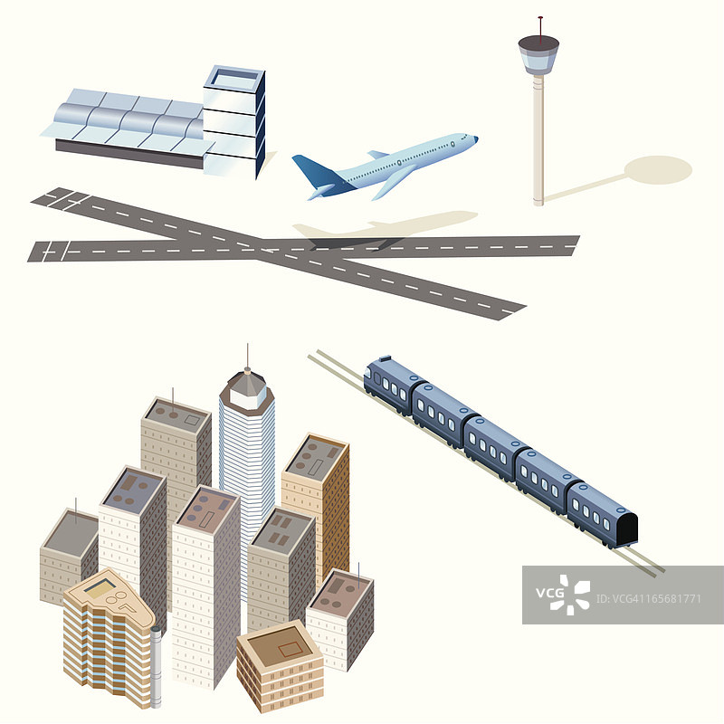 机场、城市与火车图片素材
