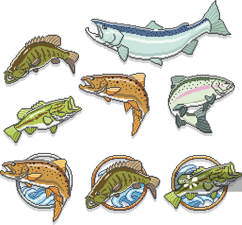 像素风鱼类合集图片素材
