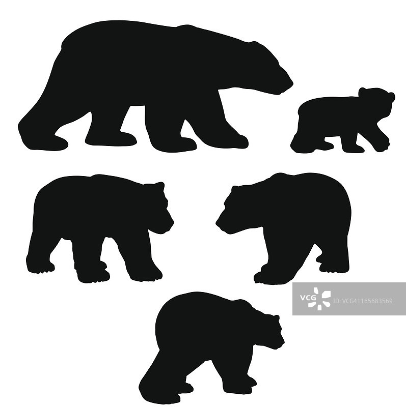 带幼崽的北极熊剪影合集图片素材