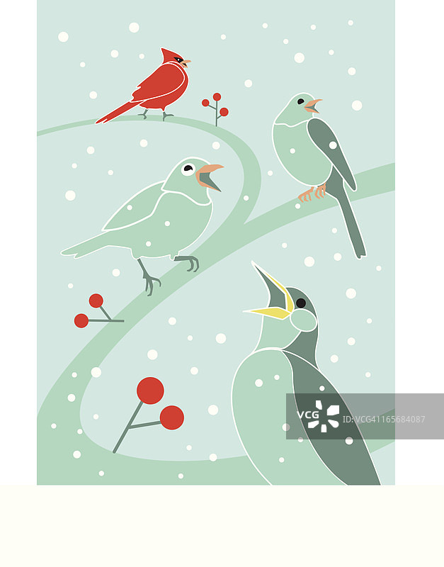 四只鸣禽插画图片素材