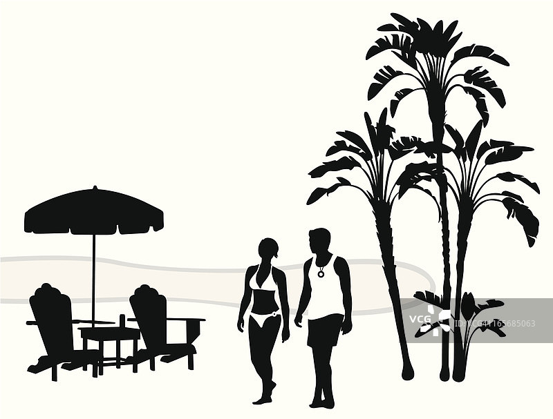 海滩散步者矢量剪影图片素材