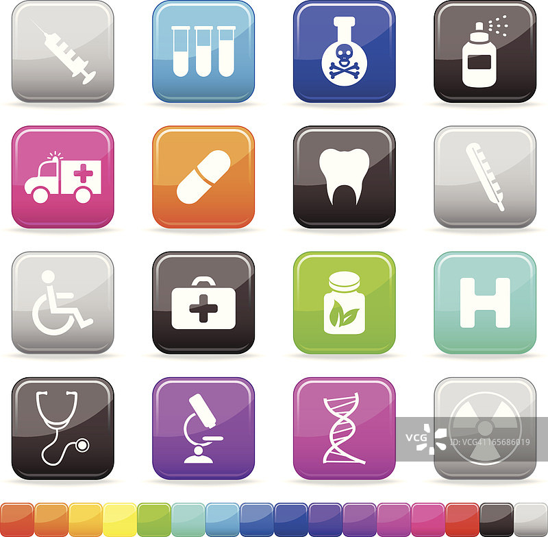 医疗按钮 | 16种颜色选择的丝滑系列图片素材
