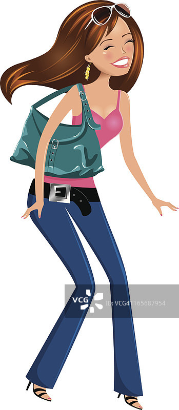 跑步的时尚可爱棕发女人图片素材