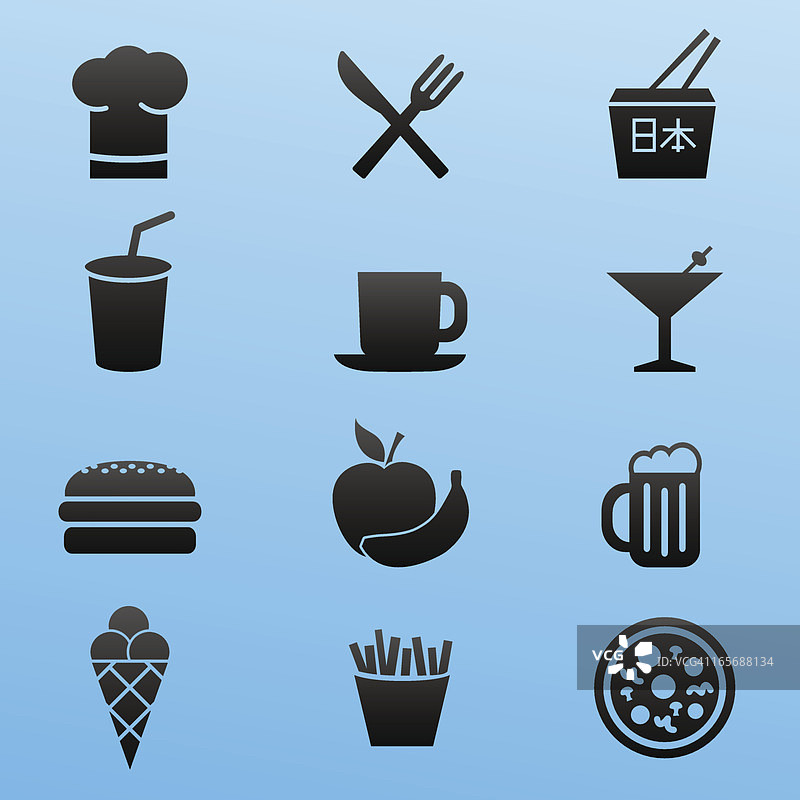 黑色风格图标食物集图片素材