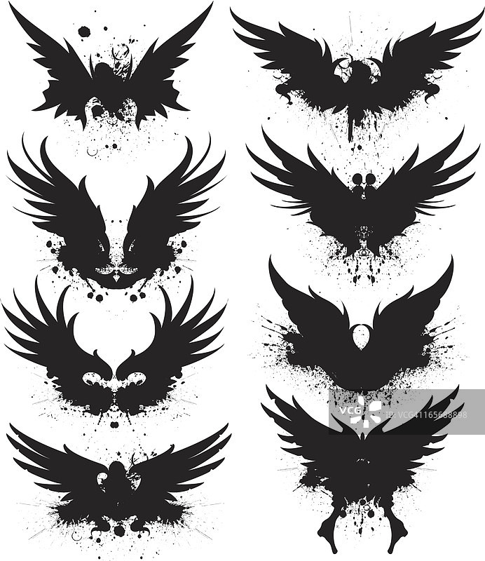 黑色翅膀展开剪影飞溅图片素材