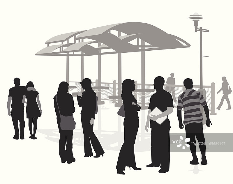 校园巴士站矢量剪影图片素材