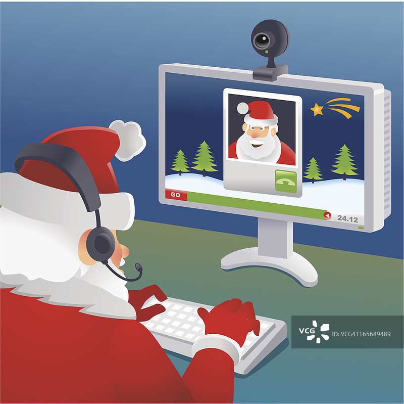 圣诞老人与另一人进行视频会议图片素材