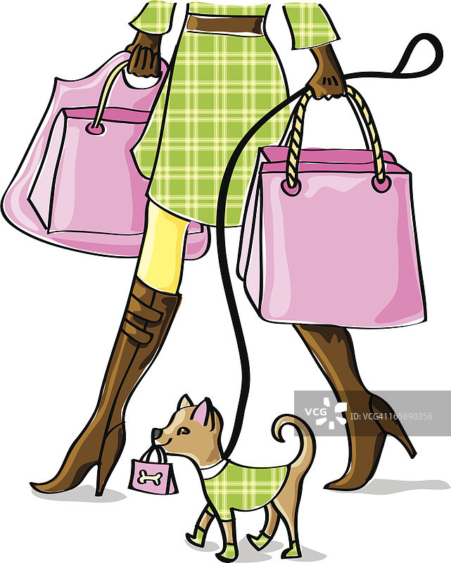 带着购物袋和小狗同行图片素材