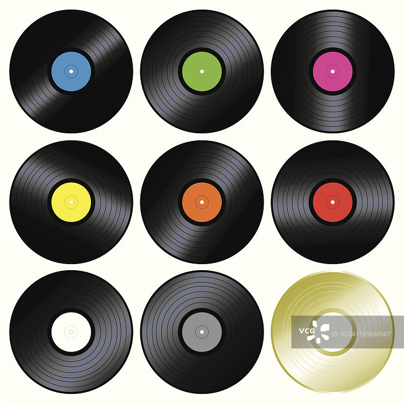 多个黑胶唱片矢量插图图片素材