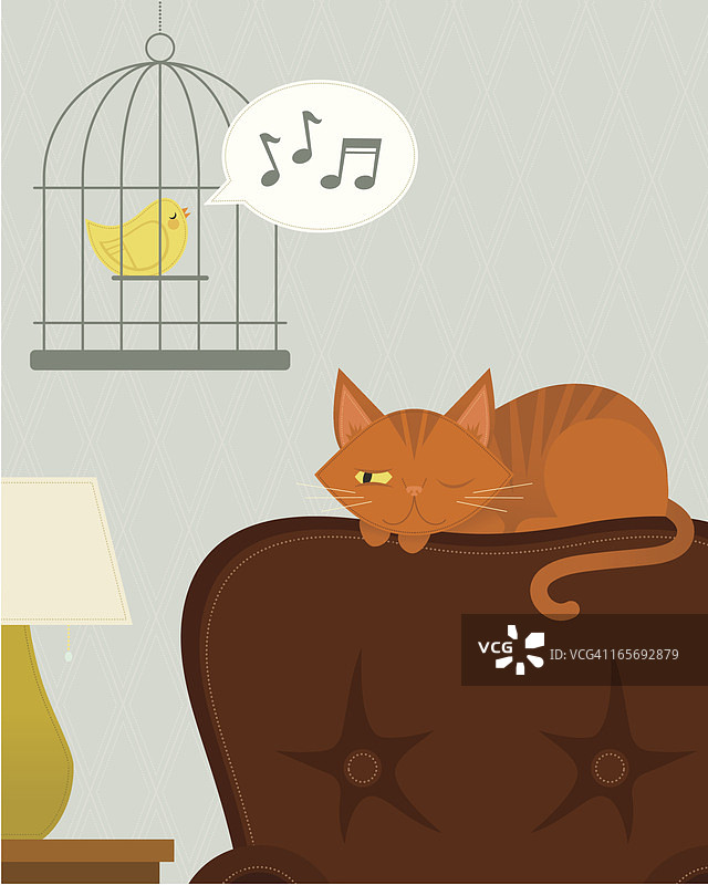 睡猫看鸟图片素材