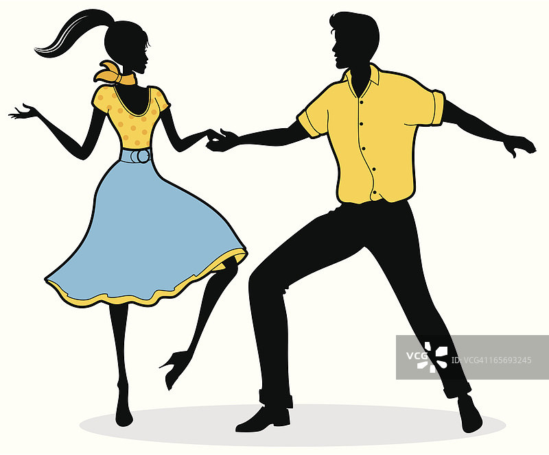 黑色、黄色和蓝色爵士舞者插画图片素材