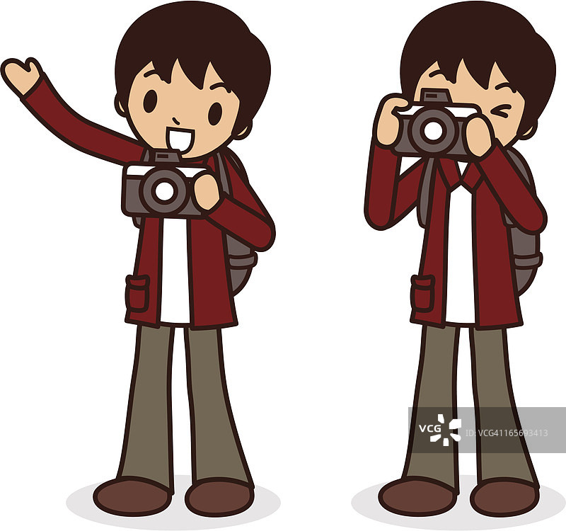 茄子！年轻男人拍照并指向镜头图片素材