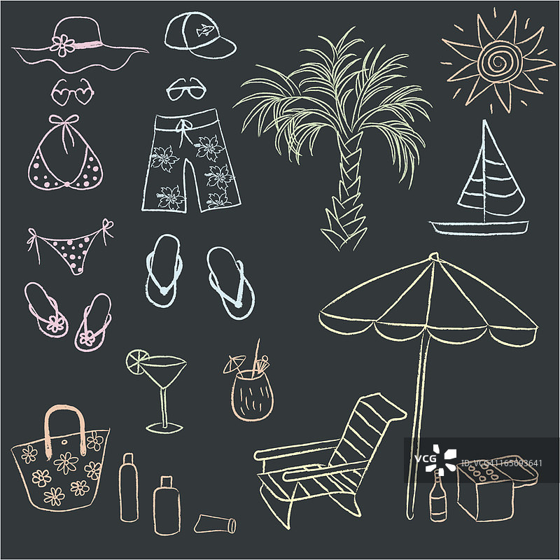 成人沙滩装备粉笔涂鸦图片素材