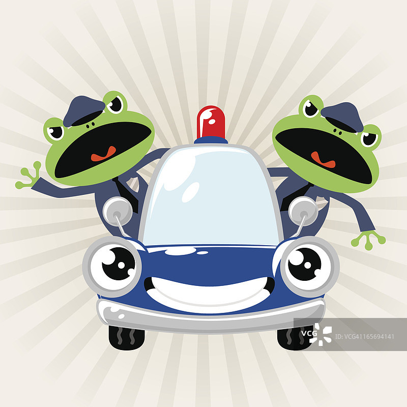 青蛙警察开车（警察追逐）图片素材