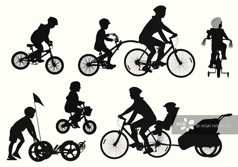 儿童骑自行车矢量剪影图片素材