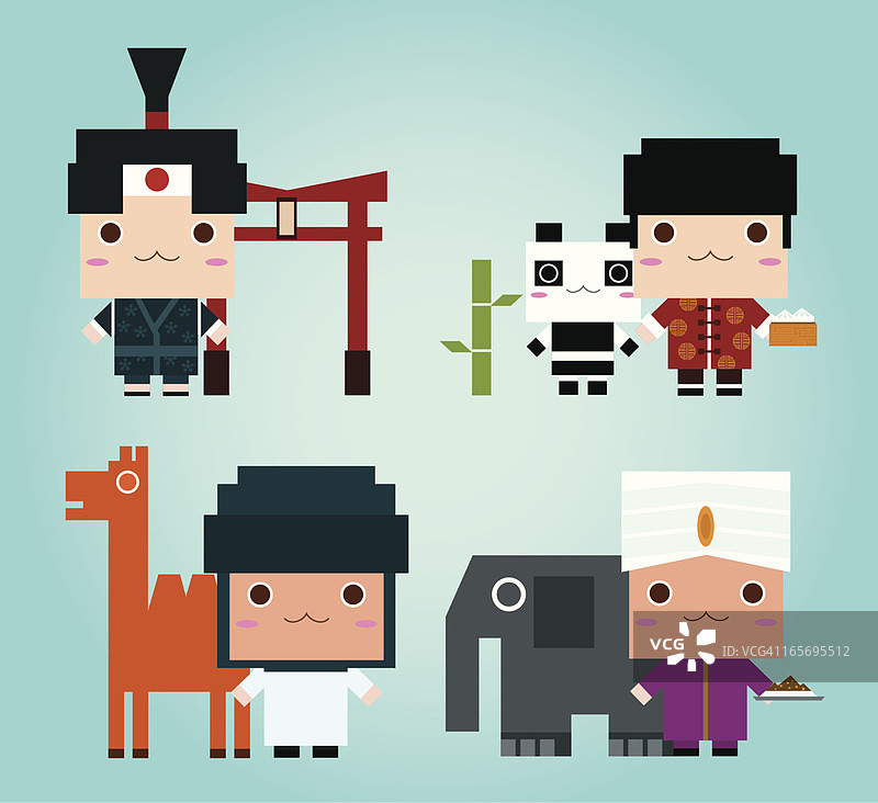 日本、中国、阿拉伯、印度图片素材