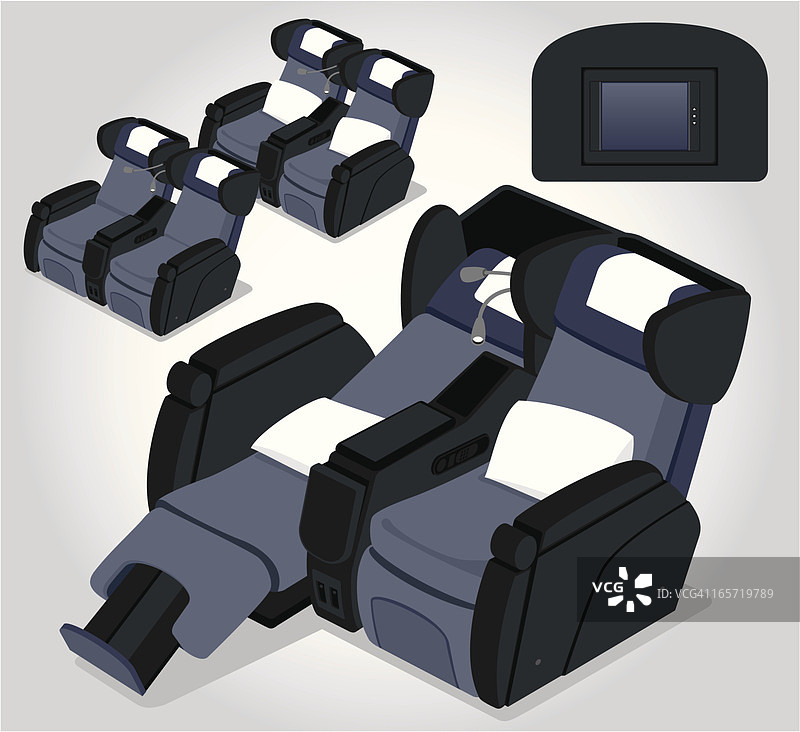 不同位置的公务飞机座椅图示图片素材