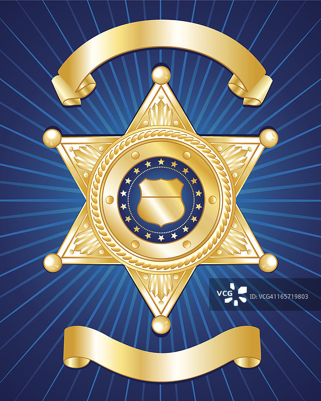 金色警徽蓝色背景图片素材