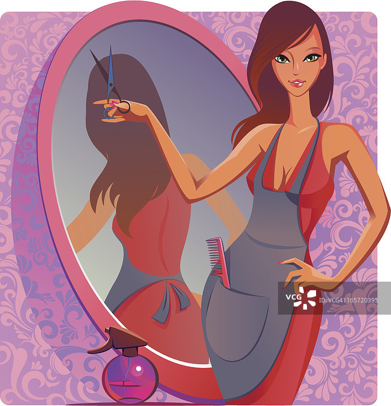 手持剪刀的专业发型师插画图片素材