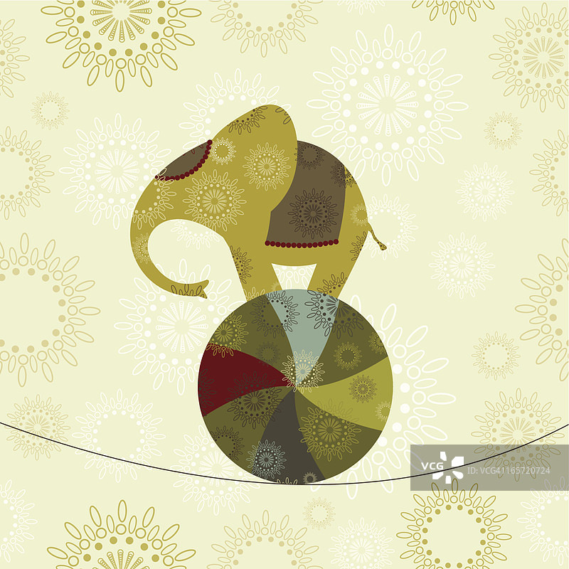 高空钢丝球上大象的图案插图图片素材