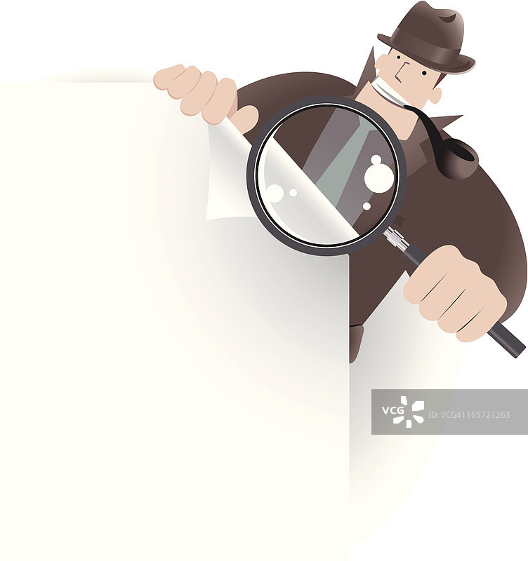 拿着放大镜和文件的侦探检查员正在寻找图片素材