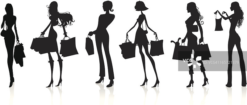 黑色剪影 - 购物女孩图片素材