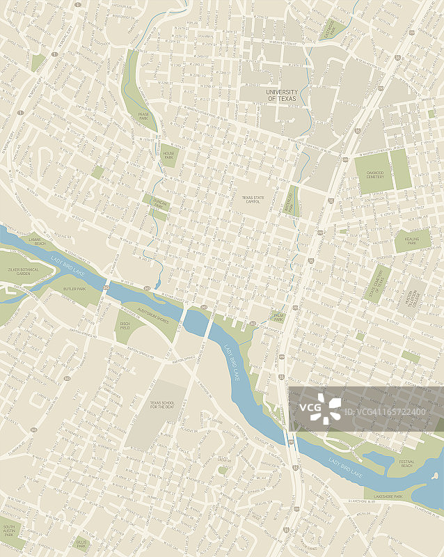 美国德克萨斯州奥斯汀市中心区域地图图片素材