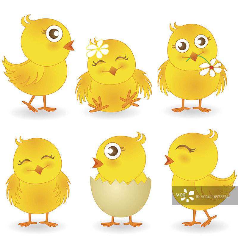 可爱的复活节小鸡矢量插画合集图片素材