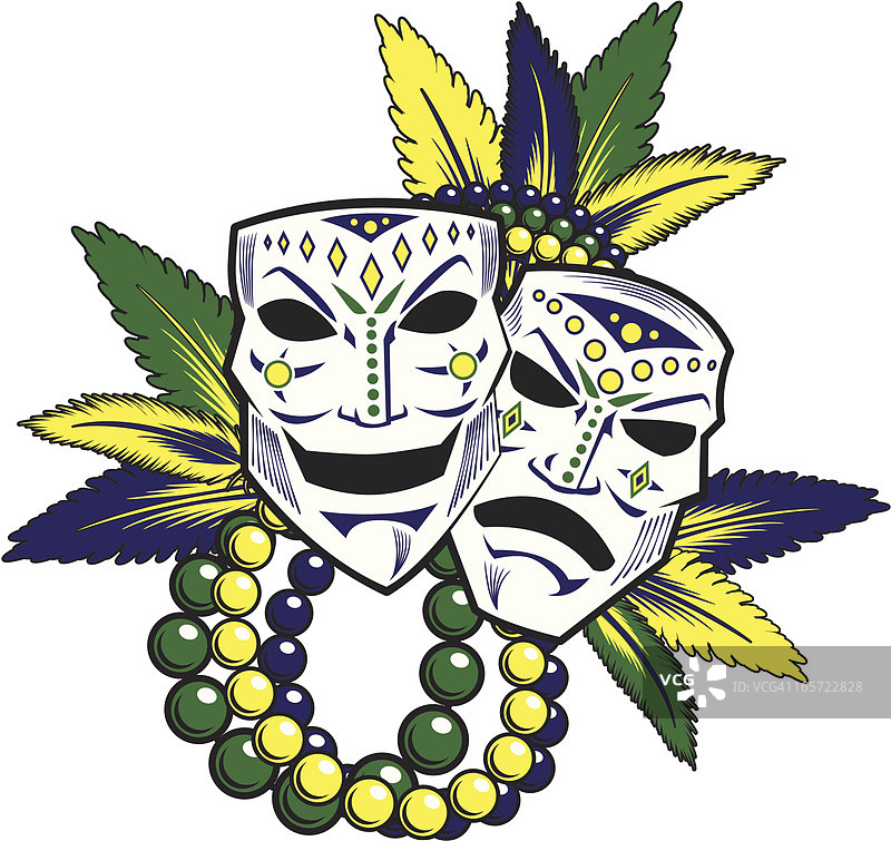 带有羽毛的悲喜剧面具图片素材