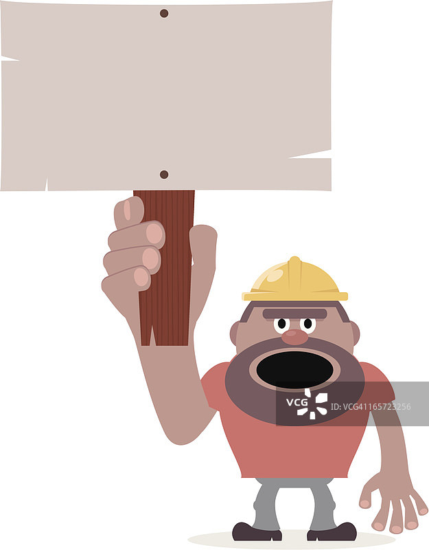 建筑工人手持空白标牌，可添加您的信息图片素材