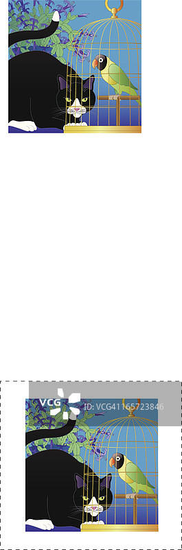 饥饿的猫看着爱情鸟图片素材