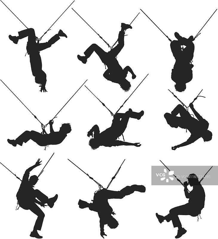 男人们悬挂在绳索上图片素材