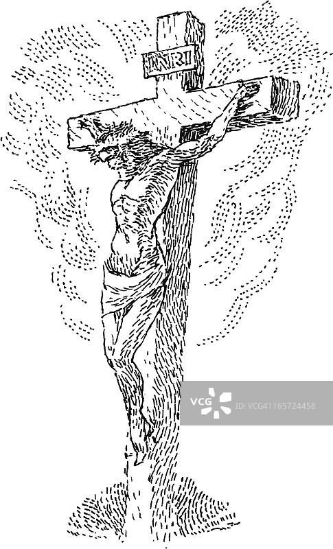 十字架上的耶稣基督钢笔画图片素材
