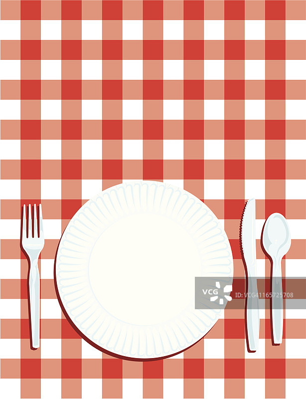 带桌布背景的野餐餐具图片素材