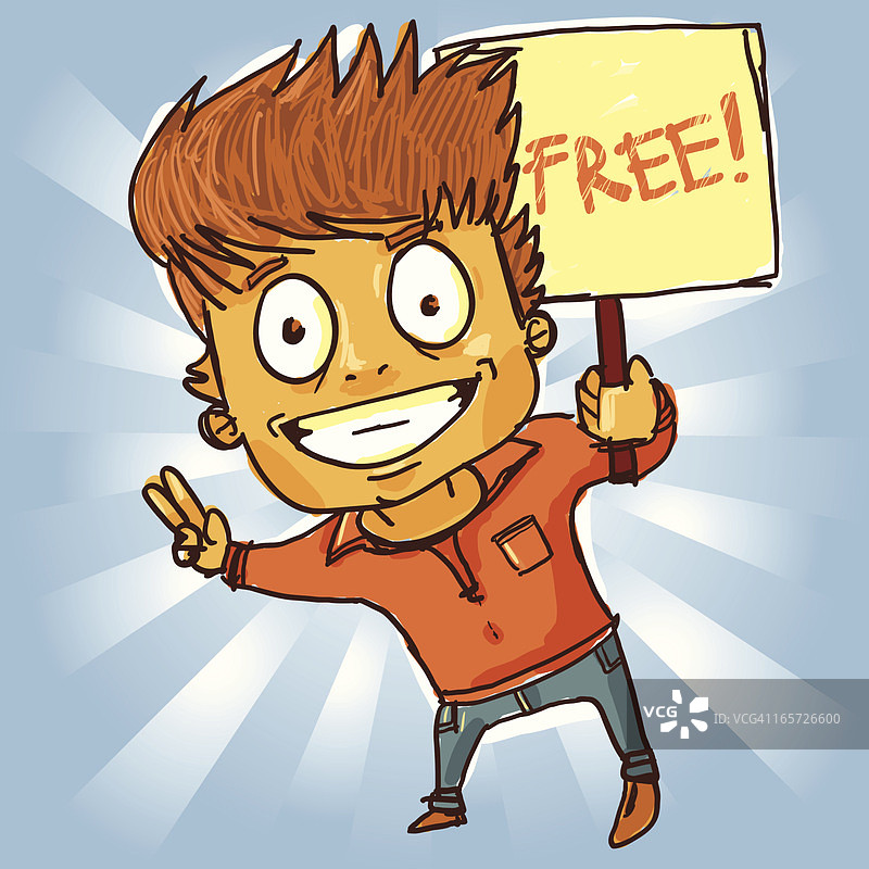 拿着免费标志的卡通男人图片素材